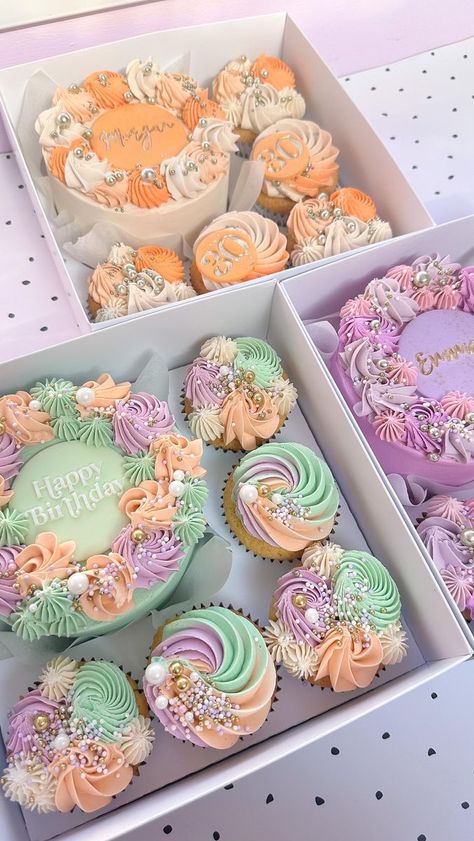 Wish Upon a Cupcake on Reels | kehinde_smith · Kehinde Smith Dessert Boxes Packaging, Half Birthday Cakes, Tiny Cakes, Cupcake Decorating Tips, Mini Tortillas, Rainbow Cupcakes, Cake Decorating Designs, Cupcake Designs, Box Cake