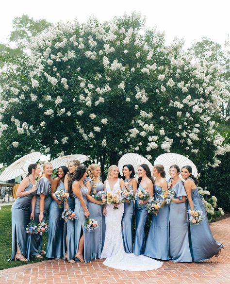 Revelry (@shoprevelry) • Instagram photos and videos Blue And Floral Bridesmaid Dresses, Surprise Engagement Party, Renewal Wedding, Floral Bridesmaid Dresses, Light Blue Wedding, Bridesmaid Colors, Wedding Themes Fall, Blue Themed Wedding, Southern Bride