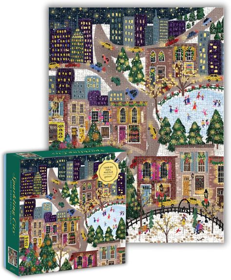 Painted Aesthetic, Joy Laforme, Puzzle Shape, Michael Storrings, City Puzzle, Holiday Puzzle, Winter City, City Illustration, Winter Light