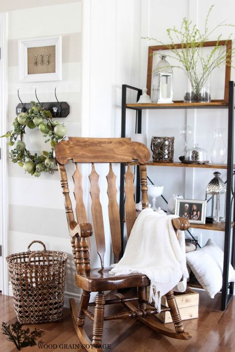 Spring Decorating by The Wood Grain Cottage Farmhouse Rocking Chairs, Rocking Chair Makeover, Old Rocking Chairs, Antique Rocking Chairs, Vintage Rocking Chair, Wooden Rocking Chairs, Wood Rocking Chair, Rocking Chair Nursery, Baby Twins