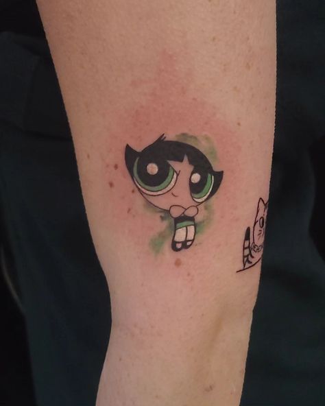 Cute Cartoon Tattoos For Women, Buttercups Tattoo, Buttercup Powerpuff Tattoo, Buttercup Tattoo Powerpuff, Buttercup Tattoo, Powder Puff Girls, Minimalistic Tattoos, Mama Tried, Tattooed Girls