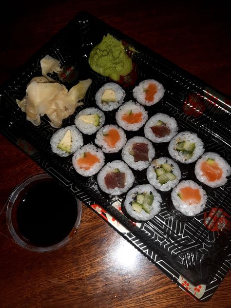 Sushi set, nori, hoso-maki, maki sushi, rice, fish, seafood, wasabi, soy sauce Wasabi Sushi & Bento, Wasabi Soy Sauce, Wasabi Sushi, Maki Sushi, Sushi Set, Sushi Rice, Soy Sauce, Seafood, Rice