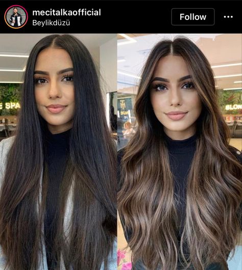 Black To Brunette Hair Before And After, Black Hair To Light Brown Transformation, Long Straight Hair Balayage, Scheana Shay Hair, Dark Hair To Light Before And After, Low Maintenance Balayage Brunettes, Balayage Hair Brunettes, Natural Brunette Balayage, Hair Inspiration Brunette