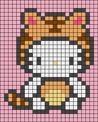 Alpha Patterns Sanrio, Tapestry Crochet Patterns Free, Pixel Art Sanrio, Pixel Art Pattern Easy, Pixel Art Hello Kitty, Hello Kitty Pixel Art, Pixel Art Cute, Pixel Grid, Easy Pixel Art