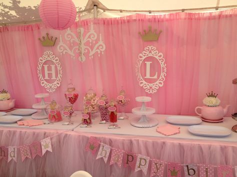 Princess 1st birthday party for our twins! Twincess 1st Birthday, Avengers Birthday Card, Candy Party Ideas, Sweet Table Decorations, First Birthday Wishes, 1st Birthday Princess, Girl Shower Decorations, Carousel Birthday