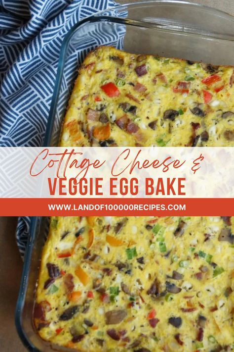 A deliciously easy egg bake that is packed with protein. This Cottage Cheese & Veggie Egg Bake is the perfect breakfast for a crowd. Egg Bake Healthy Low Carb, Egg Bake With Veggies, Low Calorie Egg Bake, 29g Protein Cottage Cheese Egg Bake, Mediterranean Egg Bake, High Protein Egg Bake With Cottage Cheese, Small Egg Bake, Cottage Cheese Eggs Bake, Healthy Egg Bake Recipes