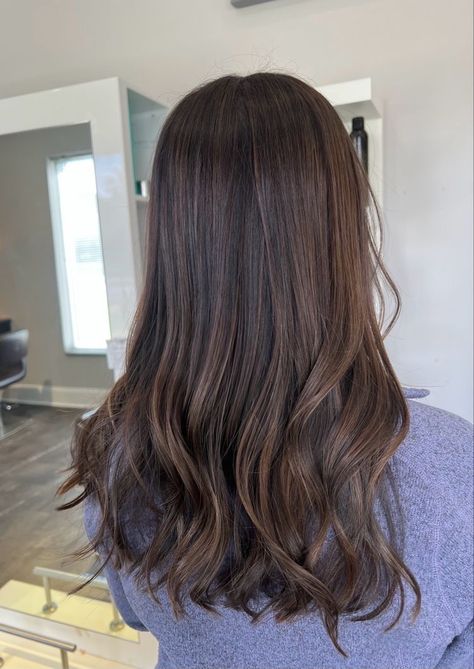 Dark Brown Hair Balayage Natural, Rich Light Chocolate Brown Hair, Brunette Lowlights Before And After, Low Lites For Brown Hair Dark, Natural Brown Lowlights, Dark Brown Low Lights Brunettes, Dark Lowlights For Light Brown Hair, Dark Brown Hair With Subtle Lowlights, Hair Low Lights Brown