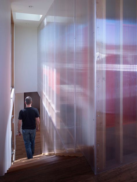 Polycarbonate wall - Modern - Staircase - San Francisco - by AT6 Architecture : Design Build | Houzz UK Polycarbonate Wall, Interior Design Colleges, Fiberglass Exterior Doors, Exterior Doors With Glass, Interior Shutters, Polycarbonate Panels, Contemporary Exterior, Wall Closet, Modern Staircase