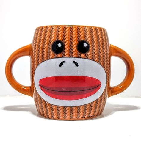 Sock Monkey Mug Monkey Coffee, Sock Monkey Birthday, Monkey 2, Peppermint Candy Cane, Monkey Design, Themed Drinks, Brown Ceramic, Handmade Market, Funny Birthday Gifts