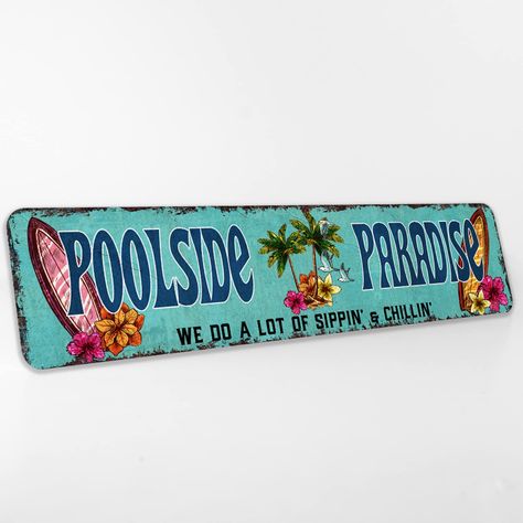 Pool Signs Outdoor, Tiki Backyard, Backyard Signs, Chico California, Pool Signs, Farm Signs, Pool Decor, Bathroom Signs, Tropical Decor