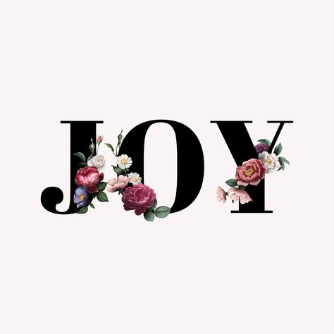 Floral joy word typography on a beige background | free image by rawpixel.com / manotang Balance Word, Joy Word Art, Beige Banner, Word Art Fonts, 2023 Mindset, Joy Logo, Word Typography, Vintage Typeface, Joy Letters