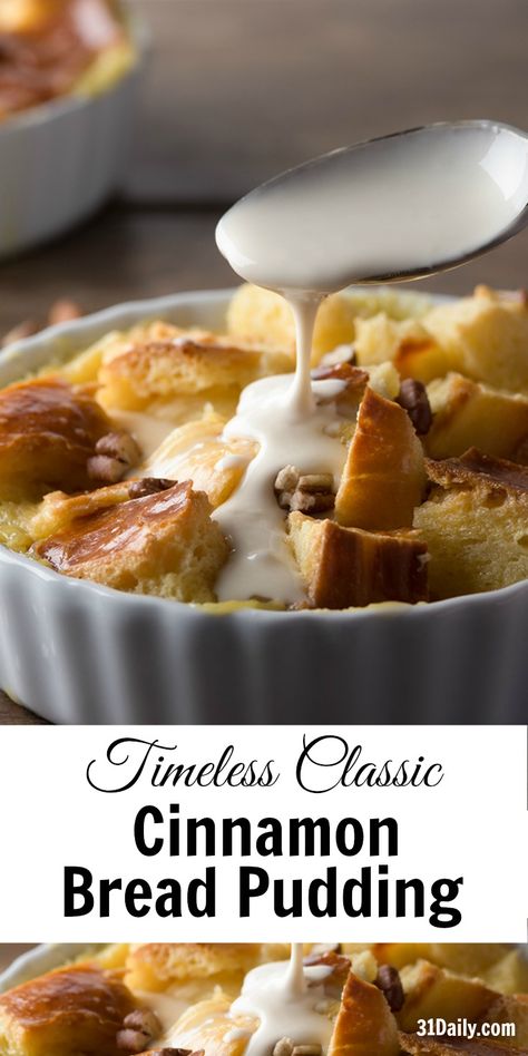 Timeless Classic: Cinnamon Brioche Bread Pudding | 31Daily.com Cinnamon Brioche, Cinnamon Food, Filet Mignon Chorizo, Bread Brioche, Cinnamon Bread Pudding, Brioche Bread Pudding, Pudding Bread, Puding Roti, Bread Puddings