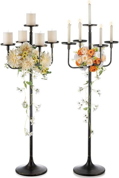 Amazon.com: Romadedi Candelabra Tall Candle Holder - 47 inch Floor Candle Holders for Pillar Candles, Candlestick Holders Centerpiece for Home Living Room Decor, French Country, Vintage, Rustic, 2 pcs : Home & Kitchen Living Room Decor French Country, Floor Candelabra, Tall Candle Holder, French Country Vintage, Gold Candelabra, Candelabra Centerpiece, Home Living Room Decor, Floor Candle Holders, Tall Candle Holders