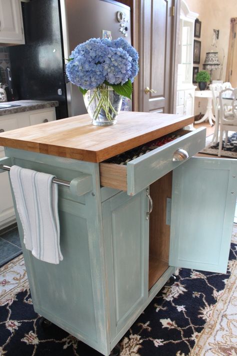 Rolling Kitchen Cart Makeover | Confessions of a Serial Do-it-Yourselfer Kitchen Cart Makeover, Home Decor Kitchen Island, Small Kitchen Cart, Ikea Kitchen Cart, Diy Kitchen Cart, Decor Kitchen Island, Kitchen Utility Cart, Island On Wheels, Kitchen Carts On Wheels