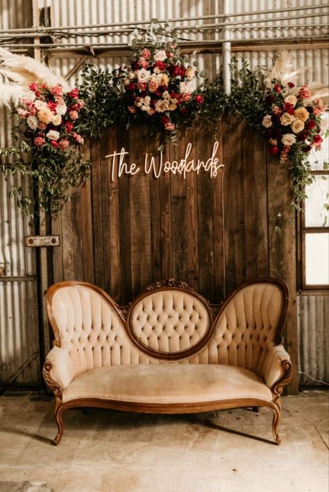 Marli Johnson Photography Simple Wedding Backdrop, Industrial Boho Wedding, Wooden Arches, Wedding Backdrop Ideas, Wedding Photo Walls, Industrial Boho, Boho Backdrop, Photo Booth Backdrop Wedding, Shreveport Louisiana