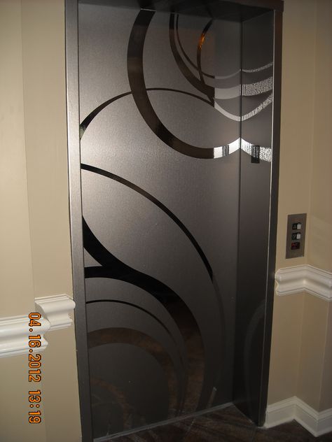 Elevator-After Door Glass Design Modern, Window Glass Design Modern, Glass Film Design, Glass Etching Designs, Window Glass Design, Glass Pocket Doors, Etched Glass Door, Glass Door Design, Frameless Glass Doors