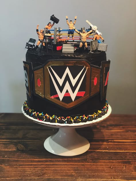 Wwe Grooms Cake, Wwe Wrestling Cake, Wrestling Theme Cake, 40th Birthday Wrestling Theme, Wwe Birthday Cakes For Boys, Wrestlemania Birthday Party, Lucha Libre Cake, Wwe Birthday Party Ideas Cake, Wrestling Themed Party