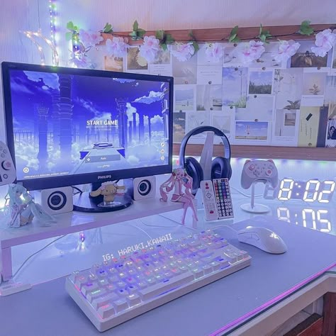 Pink White Aesthetic, Logitech G305, Pc Room, Gaming Aesthetic, Kawaii Desk, Gamer Room Decor, Otaku Room, Video Game Room Design, Pc Setups