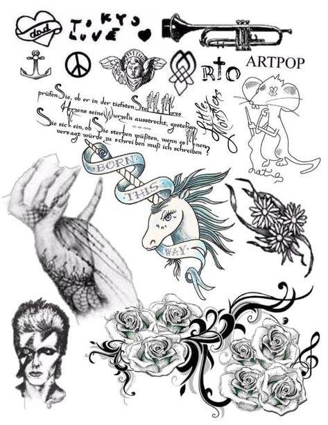 Going as Your Favorite Celeb This Halloween? These Temporary Tattoos Will Help Lady Gaga Tattoos, Lady Gaga Tattoo, Lady Gaga Lyrics, Lady Gaga Artpop, Rat Tattoo, Trumpet Flowers, Lady Gaga Photos, Lady Gaga Pictures, Note Tattoo