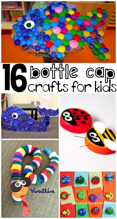 Plastic Bottle Cap, Milk Cap, & Lid Crafts for Kids to Make! | CraftyMorning.com Bottle Cap Crafts For Kids, Plastic Bottle Cap Crafts, Lid Crafts, Bottle Top Art, Different Crafts, Bottle Top Crafts, Crafts And Activities For Kids, Plastic Bottle Caps, Clever Kids