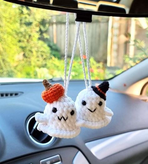 Christmas For Adults Gifts, Halloween Rear View Mirror Crochet, Halloween Car Hanger Crochet, Halloween Car Hanger, Halloween Decorations Car, Christmas Rear View Mirror Decor, Crochet Ghost Car Hanger, Crochet Halloween Car Decor, Fall Car Accessories