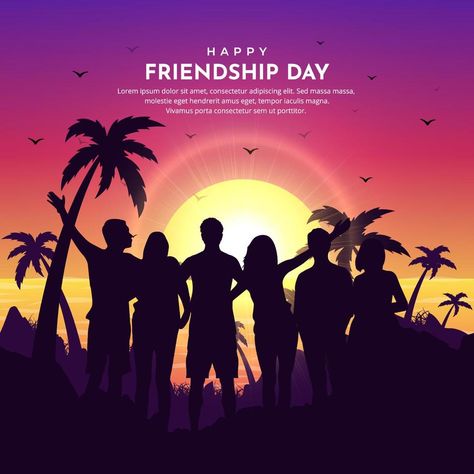 Happy friendship day design background with cheerful youth silhouette and sunset background Friendship Background, Friendship Day Background, Friends Who Become Family, Friendship Day Pictures, Best Hotel Rooms, Friends Clipart, Sunset Background, Happy Friendship, Happy Friendship Day