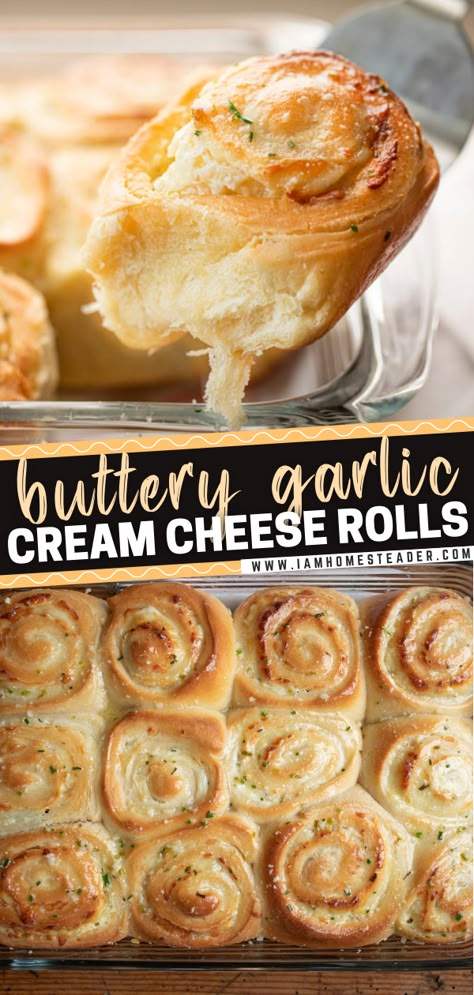 Baking Recipes Biscuits, Easy Dishes For Thanksgiving, Fall Treats Savory, Best Rolls For Christmas Dinner, Good Savory Food, Cheese Garlic Rolls, Garlic Cream Cheese Rolls, Savory Roll Ups, Savory Cinnamon Rolls Recipe