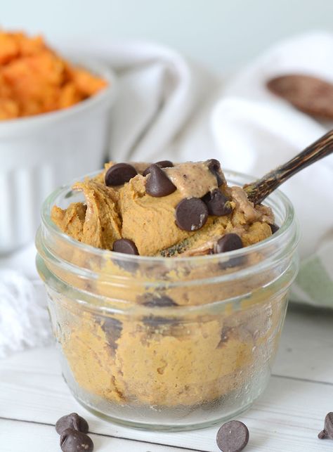 This yummy, low-fat, vegan protein cookie dough is made with sweet potato puree for a healthy dose of energizing carbohydrates, vitamins and minerals! Sugar-free, gluten-free, high in protein.   http://runningonrealfood.com/vegan-protein-cookie-dough/ Vegan Protein Cookies, Sweet Potato Puree, Protein Cookie Dough, Healthy Cookie Dough, Protein Cookie, High Protein Desserts, Vegan Cookie Dough, Potato Puree, Protein Cookies