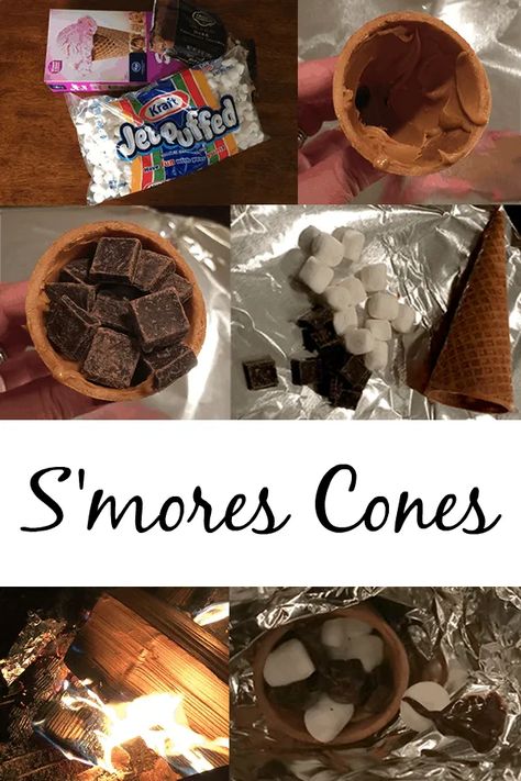 S'mores Cones for National S'mores Day Smores Cone, Smores Bar Party, Campfire Cones, Smores Ice Cream, Waffle Cone Recipe, Campfire S'mores, Smore Recipes, Desserts Ideas, Sugar Cones