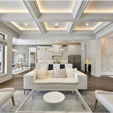 House goals Modern Coffered Ceiling, Coffered Ceiling Dining Room, Waffle Ceiling, Coffered Ceiling Design, Trim Ideas, Ceiling Design Living Room, Ceiling Design Modern, False Ceiling Design, Coffered Ceiling