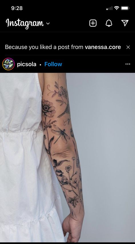 Woodsy Sleeve Tattoo Women, Pollinator Tattoo Sleeve, Nature Patchwork Sleeve, Wild Flower Tattoo Sleeve, Nature Sleeves, Wildflower Sleeve Tattoo, Wildflower Sleeve, Tattoo Locations, Adam Tattoo