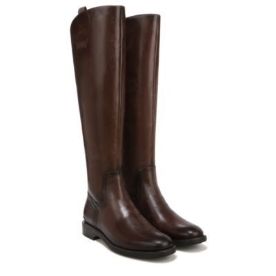 Stay classic and chic in a wide-calf, knee-high riding boot with luxe materials, all-day comfort, and versatile styling. Hand-finished leather makes this artisan-inspired style one-of-a-kind. Back zip for easy on/off. Pointed toe. Seaming details and pull tab. 14.65 inch shaft height, 18.3 inch circumference. 1 inch heel. Model Height 5ft. 3in. and wears a size 7. Measurements taken from base of the heel up 34.6cm. Right calf measures 38.7cm. Left calf measures 39.9cm. | Franco Sarto Women's Mey Knee High Leather Boots Flat, Tall Dark Brown Boots, Flat Brown Boots, Womens Tall Brown Boots, Womens Boots Knee High, Wide Calf Knee High Boots, Tall Brown Leather Boots, Leather Over The Knee Boots, Dark Brown Boots