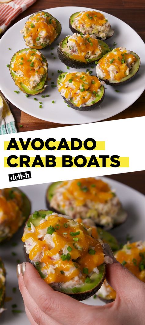 Pescetarian Meals, Crab Stuffed Avocado, Pescatarian Lifestyle, Avocado Yogurt, Avocado Boats, Healthy Cheese, Pescetarian Recipes, Crab Meat Recipes, Cheese Cheddar