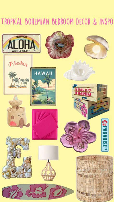 Bikini box,orange bedding,tropical dorm room inspiration,beach jellycat, Hawaii wall art,hot pink sheets , hibiscus flower room decor,wicker shelf ,bohemian,orange hygiene products,hibiscus flower phone case, hot pink and orange room theme, cute bikini box ideas, bikini box inspiration,pink digital camera,aloha Room Inspiration Beach, Pink And Orange Room, Pink Digital Camera, Tropical Room Decor, Tropical Room, Flower Room Decor, Hawaii Theme, Bohemian Room Decor, Orange Rooms