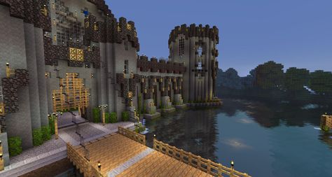 The drawbridge behind the PsyCastle. Minecraft Castle Drawbridge, Drawbridge Minecraft, Minecraft Drawbridge, Nether Castle, Minecraft Steampunk, Minecraft Things, Minecraft Castle, Minecraft Inspiration, Minecraft Buildings