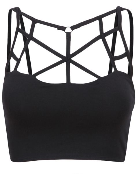 Geometric Multiple Strap Tank Top #style #back #fashion Black Spaghetti Strap Top, Spaghetti Strap Shirt, Crop Tops Shirts, Shirts Crop Tops, Shirts Crop, Strappy Crop Top, Black Cami Top, Black Cropped Tank, Black Crop Top Tank