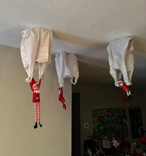 Elf Scene Ideas, Wolf On The Shelf Arrival, Elf On Shelf Messy Ideas, Funny Kids Elf On The Shelf Ideas, Elf On The Shelf Ideas Nursery, Elves Returning Ideas, Christmas Elf Ideas Easy, Elf Parachute Diy, Elf Ideas Easy Funny Classroom