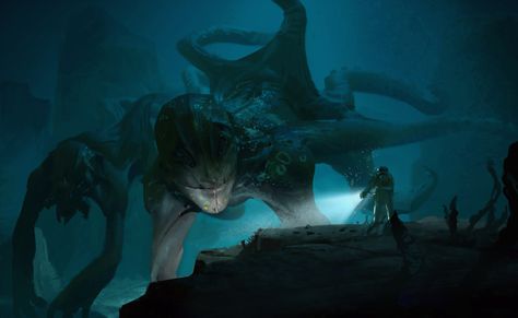 Ningen, YOUNG IL  CHOI on ArtStation at https://www.artstation.com/artwork/D4xmG Eldritch Sea Monster, Sea Monster Concept Art, Ogre Battle, Sea Monster Art, Scary Ocean, Images Terrifiantes, Dark Creatures, Cosmic Horror, 다크 판타지