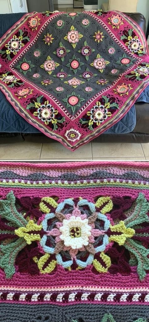 Hippy Granny Square Blanket, Persian Tile Crochet Blanket, Crochet Blanket Granny Square Vintage, Bohemian Blooms Crochet Blanket, Floral Dreams Blanket Crochet, Crochet Granny Square Afghan, Advanced Crochet, Popular Crochet, Gilet Crochet