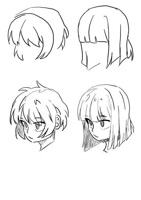 Hair Template Anime, Short Hair Ponytail Drawing Reference, Short Hair Reference Drawing Female, How To Draw A Ponytail, Ponytail Reference Drawing, Hair Template Drawing, Short Hair Character Design, Short Hair Reference Drawing, Bangs Reference Drawing