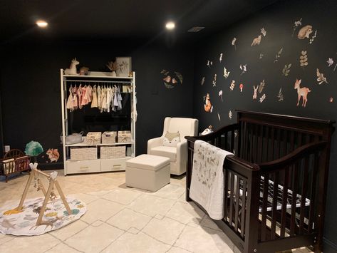 Dark/ black nursery for girls! Woodland themed nursery Black And White Nursery Girl, Dark Nursery, Woodland Themed Nursery, Black And White Nursery, Black Nursery, Woodland Animals Theme, Woodland Nursery Theme, White Nursery, Themed Nursery