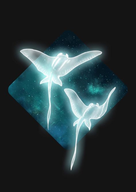 Mantaray Drawing, Sting Ray Spine Tattoo, Two Manta Rays Tattoo, Manta Ray Art Design, Manta Ray Concept Art, Cubic Art, Glowing Sea Creatures, Rain Vibes, Manta Ray Fantasy Art