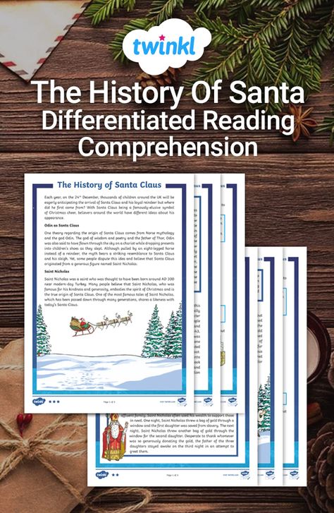 The History of Santa Claus Differentiated Reading Comprehension History Of Santa Claus, December Winter, Christmas Reading, Reading Comprehension Activities, Christmas Activities For Kids, Comprehension Activities, Magical Christmas, Different Countries, Questions And Answers