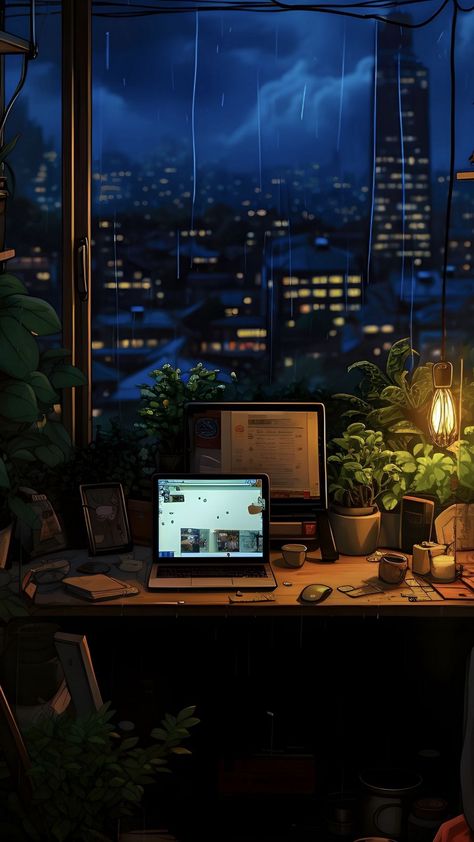 free wallpapers 4K window, rain, night city, computer, room for mobile and desktop Wallpaper Window, Rain Night, Flower Dress Art, Interior Concept Art, Chill Out Music, Amoled Wallpapers, Dreamy Artwork, Artistic Pictures, Cute Laptop Wallpaper