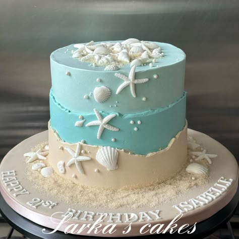 Simple Ocean Cake, Simple Beach Cake, Starfish Cake, Ocean Birthday Cakes, Summer Birthday Cake, Beach Birthday Cake, Seashell Cake, Beach Themed Cakes, Cake For Boyfriend