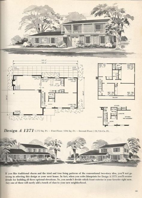 Vintage House Plans, mid century homes  DESIGN A 1371 1970s House Plans, Vintage House Plans Mid Century Homes, House Plans Mid Century, 1970 House, Mid Century Homes, Sears Catalog Homes, Mid Century House Plans, Colonial Modern, 1970s House