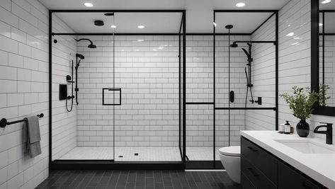 Discover the timeless beauty of a white tile with black grout bathroom. Create a classic and stylish design that never goes out of style. White Tile With Charcoal Grout, Black Grout White Tile Bathroom, White Tile And Black Grout, Dark Grout Bathroom, White Subway Tile Black Grout, White Tile With Black Grout, Black Grout Bathroom, White Tile Black Grout, White Tiles Black Grout