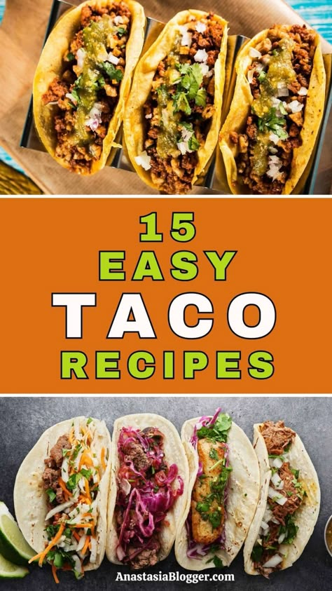 If you're planning a Taco Tuesday gathering and want to elevate your taco game, we've got you covered with an array of 15 simple yet delicious taco recipes. These recipes will help you make your Taco Tuesday nights even more special by adding unique flavors and twists to this beloved culinary tradition. Try out these creative ideas to impress your guests and enjoy a tasty fiesta filled with a variety of exciting taco options. Taco Truck Recipes, Delicious Taco Recipes, Classic Tacos, Copycat Taco Time, Taco Related Recipes, Taco Fillings Ideas, Soft Taco Recipe, Best Taco Night Recipes, Cheap Taco Tuesday