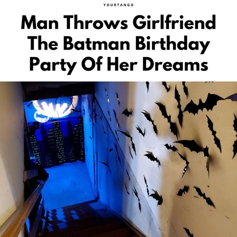 After being told that "Batman is for boys" as a child, woman finally gets the Batman birthday party of her dreams. Batman Food Ideas, Gotham City Party, Batman Party Ideas For Adults, Batman Birthday Party For Adults, Batman Cave Room Ideas, Batman Games Party, Adult Batman Party, Batman Party Backdrop, Batman Themed Birthday Party Backdrop