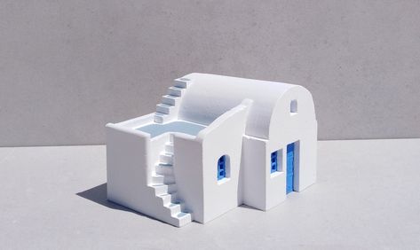 Santorini House Handcarved Traditional Greek Architectural Model - Etsy Slope Roof Design, Santorini Greece Beaches, Santorini Greece Honeymoon, Greek Style Home, Large Birdhouse, Hotels In Santorini Greece, Greek Home Decor, Slope Roof, Santorini Honeymoon